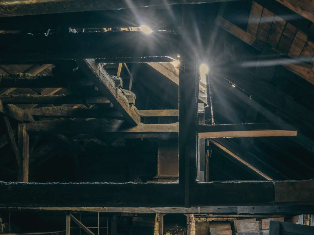 a light coming through from the attic